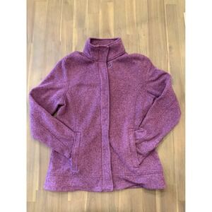 Lands End Women's Purple Speckled Fleece Jacket Stand Collar Size‎ M 10 12